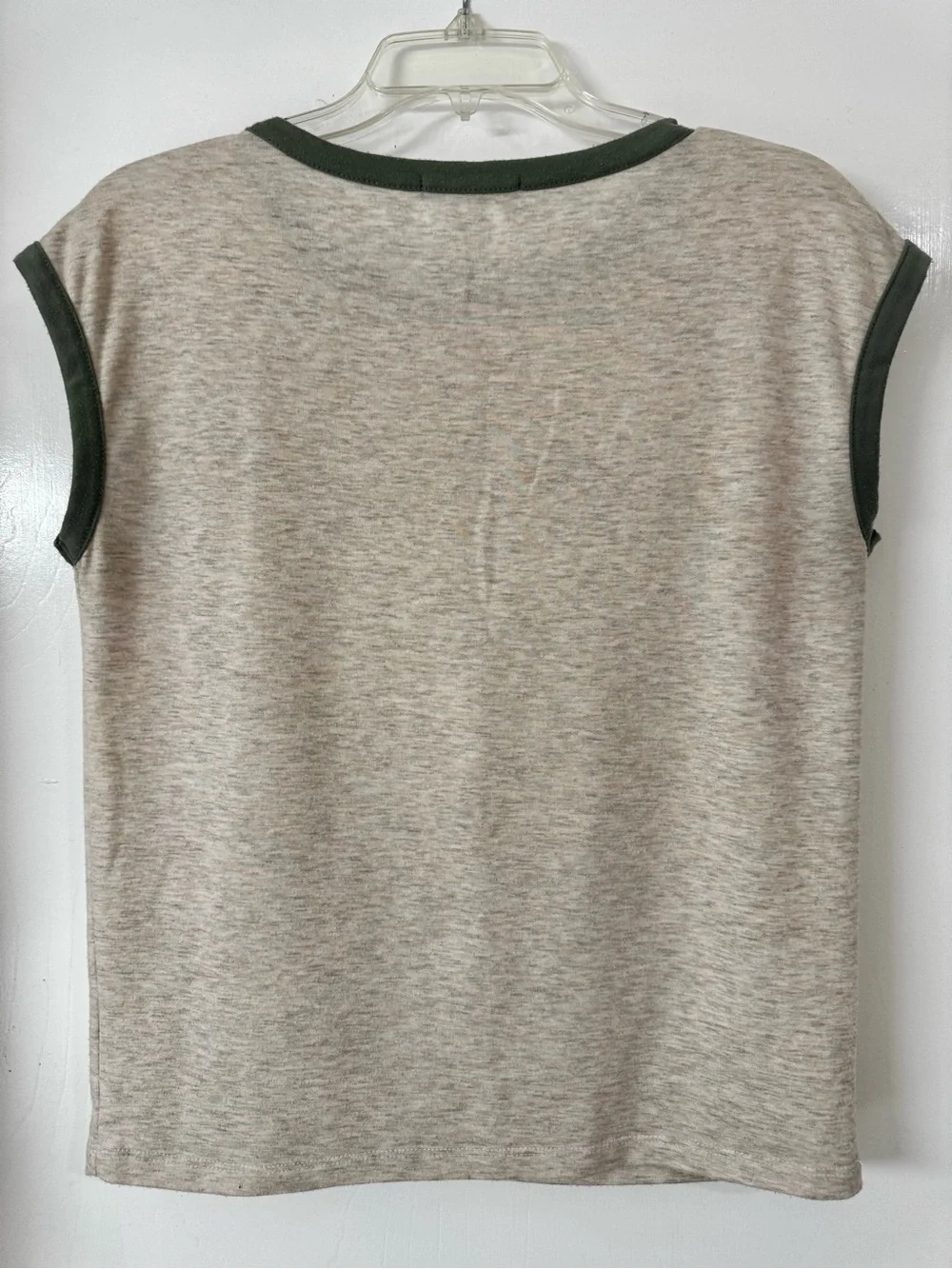 Pink Clover Iggy Short Sleeve Knit Top Cream with Sage Trim - Picture 5 of 10